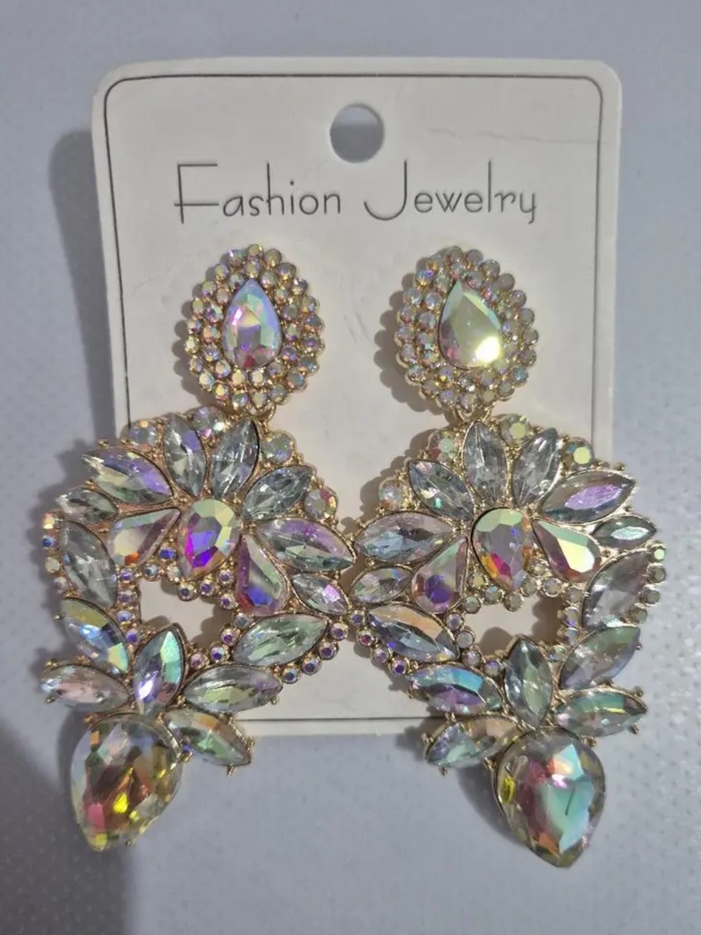 AB crystal Iridescent Crystal Drop Statement Earrings - Gold
